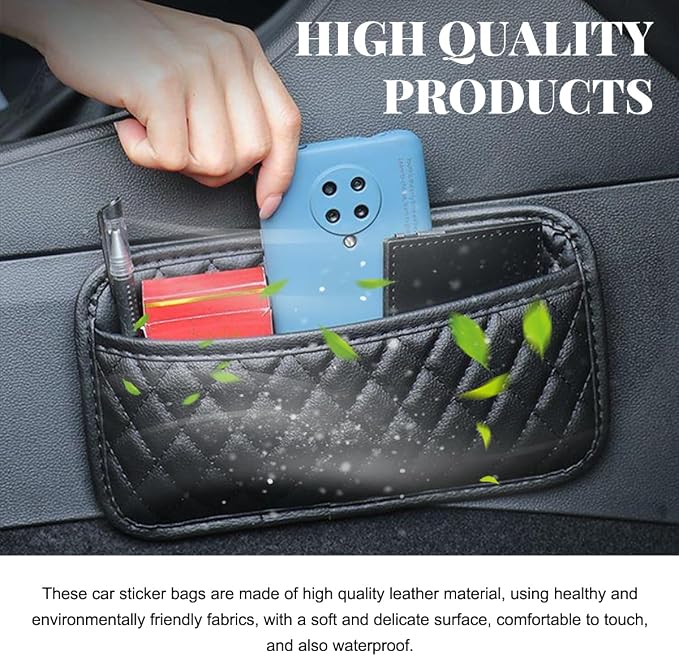 2 PCS Car Side Pocket Organizer, Leather Adhesive Auto Side Seat Back Storage Pocket, Waterproof Phone Document Sunglasses Holder Vehicle Gap Filler Pouch, Car Accessories (Small)