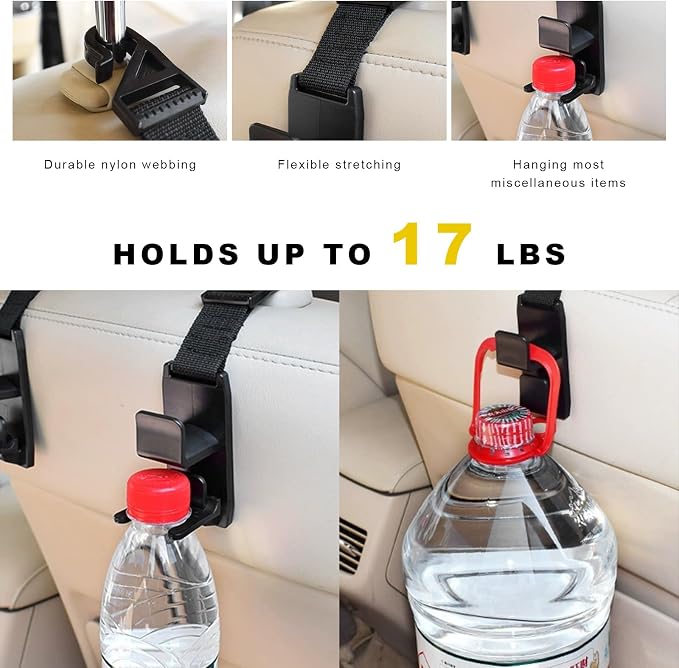 2 PCS Car Seat Headrest Hook, Strong Vehicle Headrest Hook Backseat Hanging Storage Holder, Auto Backseat Hanger Storage Organizer for Handbags Coats Purses Grocery Bags