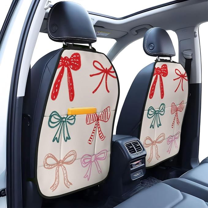 Playful Handdrawn Ribbon Minimalist Car Seat Back Kick Protectors,2 Pack Kick Mats with Storage Pockets for Vehicles to Protect from Dirt Mud Scratches