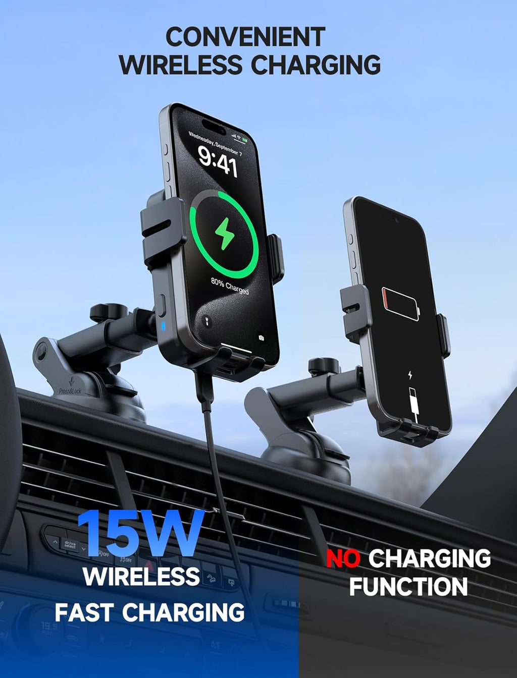 Auto-Clamping Wireless Car Charger — 15W Fast Charge Phone Mount