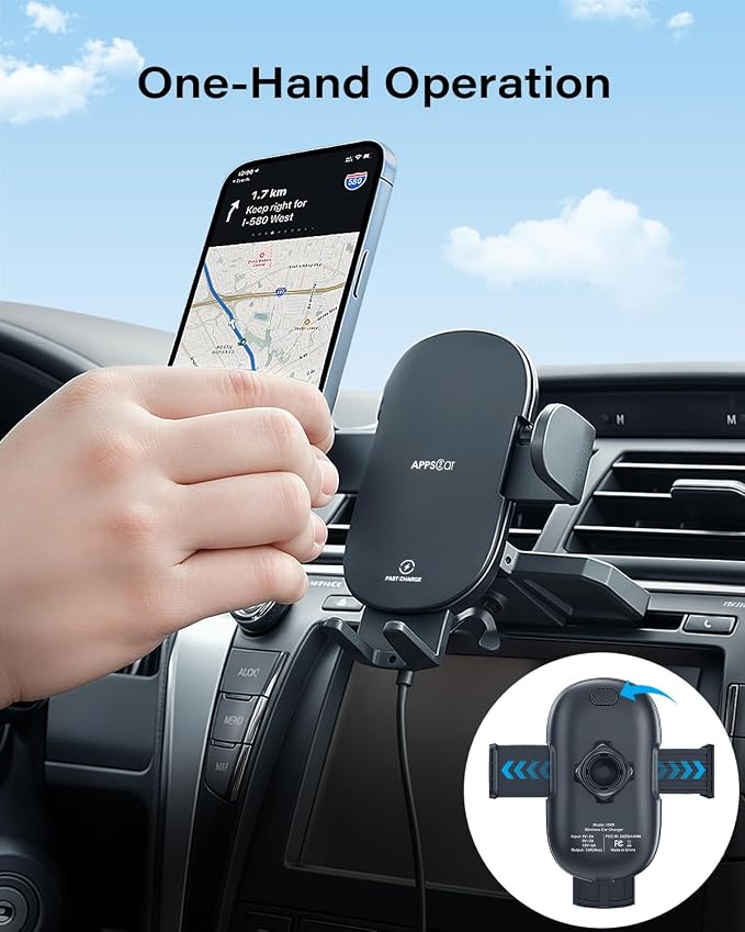 Sturdy CD Slot Phone Mount Upgraded Wireless Charger with One Hand Operation Design, Hands-Free Car Phone Holder Compatible with iPhone 17 Pro Max Plus 16 15 14 13 12 11, Samsung S25 S24