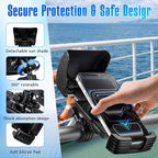 2 Packs Boat Phone Holder, Marine Cell Phone Holder with Sunshade, Black 360 Degree Adjustable Knob Crab Clamp, Smartphone Accessory for Boat Rail, Car, Cycling, Pontoon and Outdoor Use