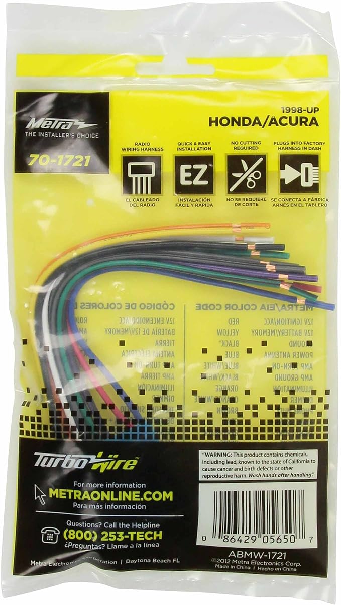 Metra 95-7861 Double DIN Installation Dash Kit for 2003-2008 Honda Pilot & Metra 70-1721 Wiring Harness for 1998-2013 Acura/Suzuki/Honda Vehicles