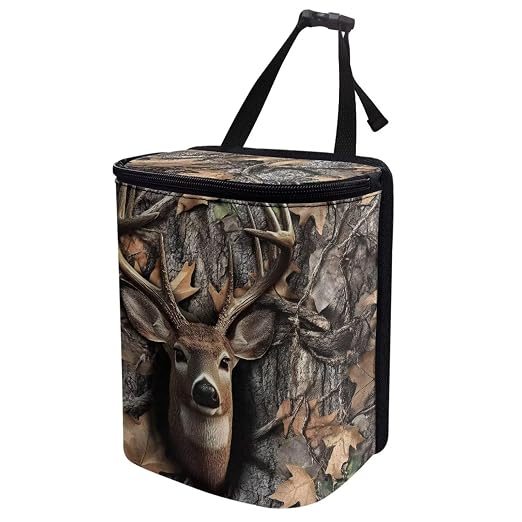 Deer Hunting Camo Print Car Trash Can with Lid, Leak Proof Auto Trash Bag Hanging Vehicle Garbage Can Multipurpose Storage Container for Back Seat Road Trip