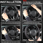 Microfiber Leather Steering Wheel Cover for Honda Accord,Civic,CR-V,HR-V,Pilot(Black+Red Line-Standard Size)