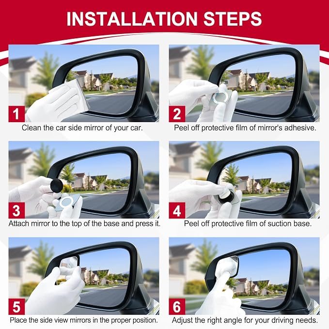 Blind Spot Mirror，Rhombus Shaped HD Glass Frameless Convex Rear View Mirror with wide angle Adjustable Stick for Cars SUV and Trucks, Pack of 2