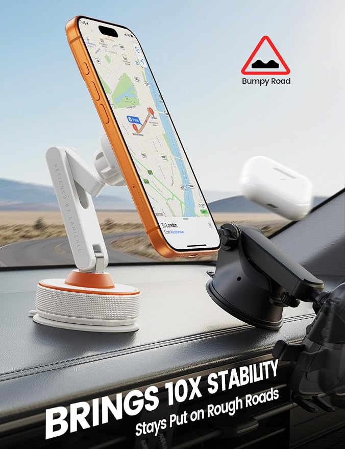 for Magsafe Car Mount - [Ultra Nano Gel & 70+LBS Vacuum Suction] 360° Magnetic Phone Holder for Car Suction Cup Phone Mount Dashboard Windshield Car Mount for iPhone 17 16 15 14 Pro Max White