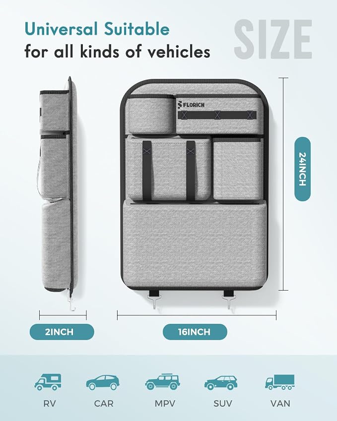PU-Coated Fabric Car Backseat Organizer, Durable Large capaity Seat Back Organizer and Storage with 6 Pocket, Kick Mats Back Seat Protector for Kids Universal Fit