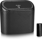 Car Trash Can with Lid, Mini Vehicle Trash Bin Portable Car Dustbin Garbage Organizer Holder with One Roll Trash Bag, Small Hanging Leakproof Auto Storage Bag Container (Carbon Fiber)