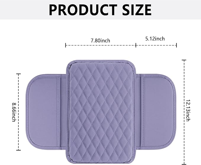Stacool Upgraded Car Center Console Cover,Microfiber Leather Car Armrest Cover Cushion with 2 Storage Bags,Universal Car Armrest Storage Box (Purple)