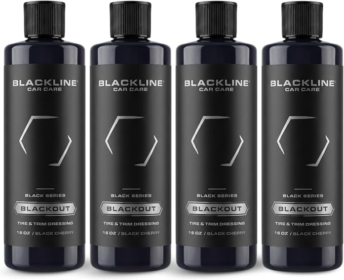 Blackout Trim & Tire Dressing - Best Tire Shine No Sling Formula - Water Based Protection for Car Tires & Trim - Safe for Cars, Trucks, SUVs & More - 16 fl oz (Pack of 4)