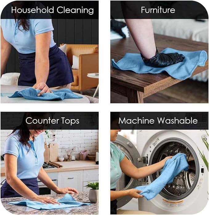 Microfiber Cleaning Cloths (Value Pack of 100) - Size 12 x 12 Inches, Highly Absorbent Cleaning Rags, Lint Free, Reusable and Washable, Microfiber Towels for Cars