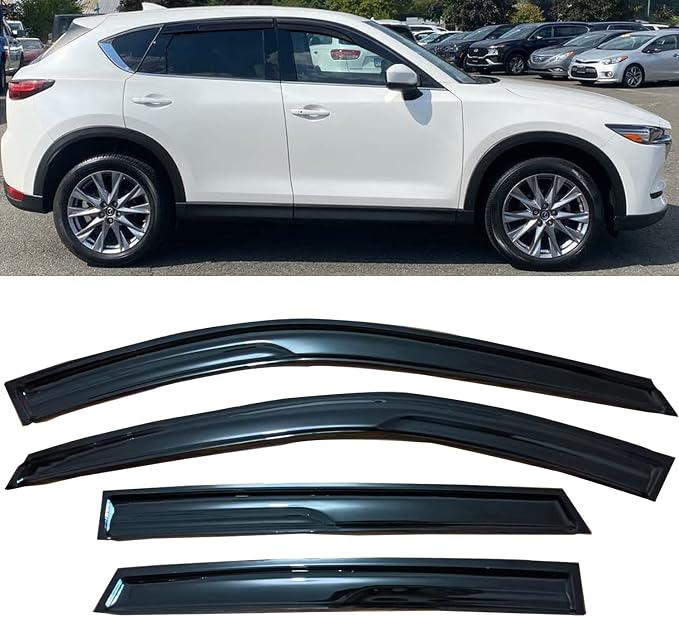 Tape On Window Visors Rain Guards Smoke Side Car Window Deflectors for 2017-2025 Mazda CX-5, CX5 Window Sun Rain Wind Vent Guards Shade 4-Pieces Set