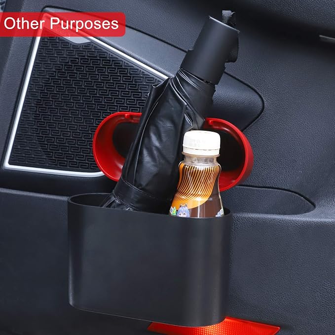 Car Trash Can with Lid, 2 Packs Mini Vehicle Trash Bin Car Dustbin Garbage Organizer Holder with 2 Roll Trash Bag, Portable Hanging Leakproof Cars Storage Bag Container for Auto, SUV (Red)
