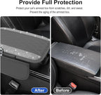 Bling Grey Car Center Console Cover, Leather Car Arm Rest Cover with 2 Storage Bags, Universal Auto Armrest Protector Storage Box, Bling Accessories Interior for Most Vehicles