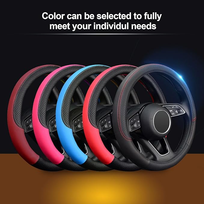 Steering Wheel Cover, Universal Fit 15 Inch Microfiber Leather Car Wheel Protector, Anti-Slip, Pink