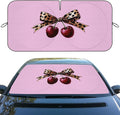 Coquette Cherry Car Windshield Sunshades Leopard Bow Pink Girly Aesthetic Front Window Sun Shade Blocks UV Rays Sun Visor Protector for Car Sedan Truck SUV Accessories 59" L x 31.5" W
