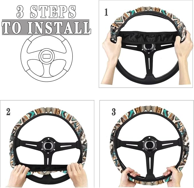 Aztec Wolf Dream Catcher Car Steering Wheel Cover Universal 15 Inch for Cars Anti-Skid Soft Touch Elastic All Weather Protection