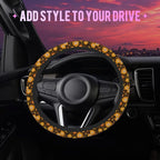 Retro 70s Groovy Orange Floral Steering Wheel Cover for Women Men Neoprene Breathable Wheel Cover Protector Anti-Slip Car Accessories Universal 15 Inch Fit for Cars Trucks Vehicles