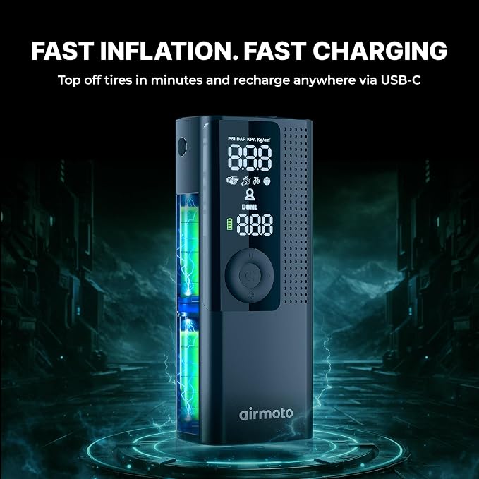 Tire Inflator Portable Air Compressor - Air Pump For Car Tires with Digital Pressure Gauge, LED Light and Auto Shut-Off Function - Cordless Pump for Car, Motorcycle, Bicycle, Ball (Pack of 2)