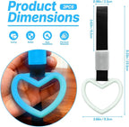 2 Pcs Heart Shaped Car Handle Strap – Drift Charm Rear Bumper Warning Ring Decor for Car Interior Exterior, Subway Bus Handle Accessory, Cute Heart Car Decor Gift for Women & Men (Luminous Blue)