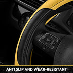 Leather Steering Wheel Cover - Made with PVC Leather - Anti-Slip, Universal Fit 14 1/2 inches to 15 inches - Yellow