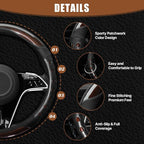 Hiseanllo Car Steering Wheel Cover, 14.5-15 Inch Universal Fit, Sporty Anti-Slip Leather Steering Wheel Protector with Glossy Color Accent, Comfortable Grip for Cars, SUVs, Trucks(Brown)