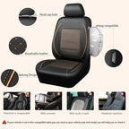 Piping PU Leather Car Seat Cover Full Set,Inside Zipper Design and Reserved Opening Holes,Airbag Compatible,Universal FIT for Car, SUVs,Van,Small Trucks（Full Set, Black & Gold）
