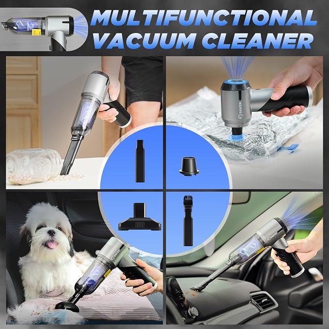 Handheld Car Vacuum Portable Cordless17000PA Mini Air Duster Blower Rechargeable Foldable Vacuum Cleaner with Brushless Motor for Home, Office Pet HL132 Black