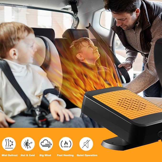 12V 200W Car Heater,2-in-1 Defroster & Defogger,Portable Car Heaters for Vehicle,Car Defroster Windshield Heater that Plugs into Cigarette Lighter with 360° Rotatable Base (Orange)