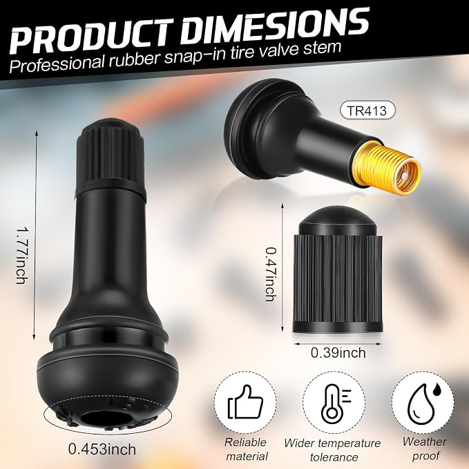 20 Pieces TR413 Valve Stems Tubeless Bulk Rubber Snap-in Valve Stems for 0.453 Inch Rim Holes, Black Standard Length Replacement Tool for Car Tubeless Replacement