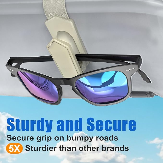 One-Handed-Operation Sunglasses Holder for Car, Visor Sunglass Holder Clip, Car Accessories Interior, Universal Fit Silicone Padded Visor Sunglass Holder Car, Unmatched Durability (2 Pack)