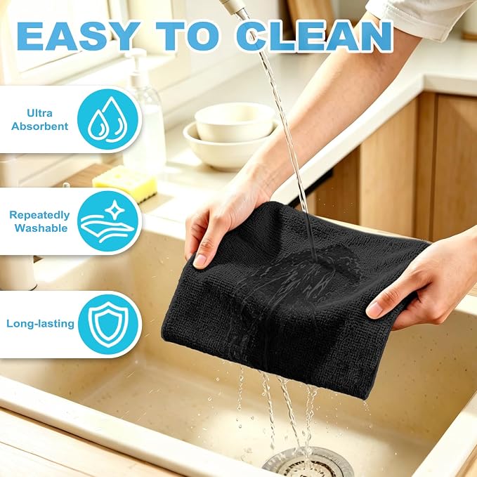 55 Pack Microfiber Cleaning Cloth Roll, Tear Away Reusable Paper Towels, 11" X 9", Ultra Absorbent & Lint Free Microfiber Cloth for Cleaning Cars, Kitchen, Window, Home and Shop, Black