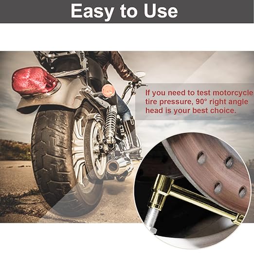 Motorcycle Tire Pressure Gauge 60 PSI, 2’’ dial Mechanical Tire Gauges with 90 Degree Right Angle Chuck Flexible Hose, Tires Guages for Pressure Glow in The Dark for Cars, Motos, Bicycles
