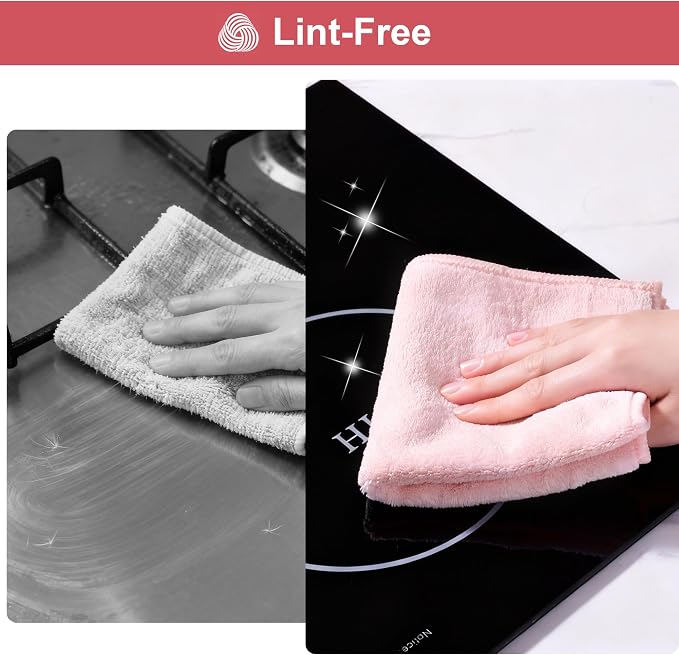 Microfiber Cleaning Cloths, 11.8" x 11.8" Pink Reusable Kitchen Towels, Lint-Free Cleaning Rags, Super Absorbent Cleaning Cloths for Kitchen, Car, and Household Cleaning, 18 Packs