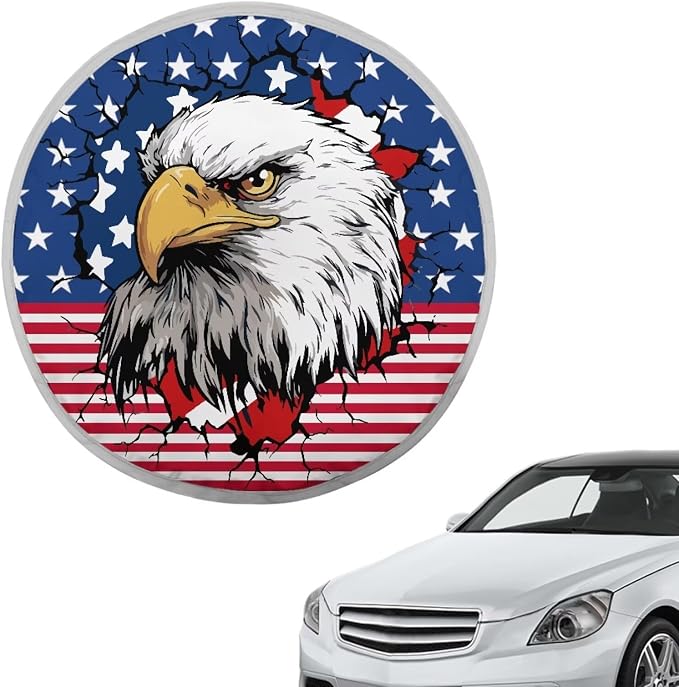 American Flag Eagle Steering Wheel Sun Shade Cover Steering Wheel Sun Block Anti-Heat Aluminum Foil Steering Wheel Cover Steering Wheel Sun Heat Shield for SUV Truck Van