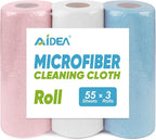 AIDEA Microfiber Cleaning Cloth Roll 165 Sheets(3 Roll), Tear Away Microfiber Towels, Reusable Paper Towels, Washable Shop Rags, Scratch Free, Absorbent Dish Rags for Car, Home, Shop, 11" x 9"