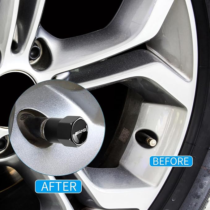 Tire Valve Stem Caps Cover for Mercedes Benz AMG Metal Car Wheel Air caps Auto Valve Stem Caps Accessories 4 Pack Black