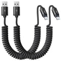 Coiled USB C Cable, 2 Pack for Android Auto & CarPlay Cable, Short USB A to USB C Cable Compatible with iPhone 17/16/15, Samsung Galaxy S25/S24/S23 A15/A14, Google Pixel 9/8, Space Black 6FT