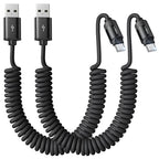 Coiled USB C Cable, 2 Pack for Android Auto & CarPlay Cable, Short USB A to USB C Cable Compatible with iPhone 17/16/15, Samsung Galaxy S25/S24/S23 A15/A14, Google Pixel 9/8, Space Black 6FT