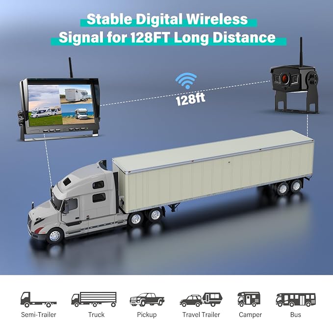 Nuoenx 10" Wireless Backup Camera System for Truck, HD 1080P Digital Back Up Camera System with 10 Inch Quad Split Loop Recording Monitor, IP69K Waterproof Reversing Cameras for RV, Trailer (W103)