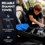 Premium Shammy Towel for Car Drying 2pk (26”x17”)-Super Absorbent Chamois Towel-Reusable shamies Towels for Cars, Bathroom,Pets, Dust Remove, No Spots/Streak/Scratch, Large, Yellow&Blue