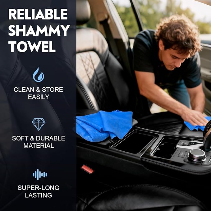 Premium Shammy Towel for Car Drying 2pk (26”x17”)-Super Absorbent Chamois Towel-Reusable shamies Towels for Cars, Bathroom,Pets, Dust Remove, No Spots/Streak/Scratch, Large, Blue