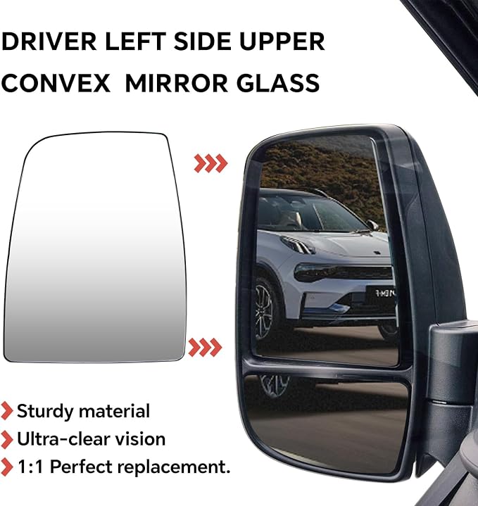 Driver Left Side Upper Rearview Convex Heated Mirror Glass With Rear Holder fit Ford Transit 150 250 350 from 2015 to 2023