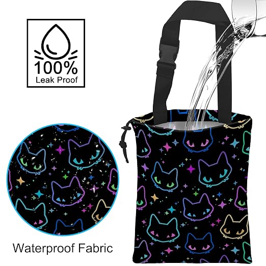 Car Trash Bag Colorful Neon Cat Heads Car Garbage Bag Hanging Car Trash Can for Back Seat with Drawstring, Waterproof Garbage Bags for Accessories Vehicle Travelling Camping Outdoor