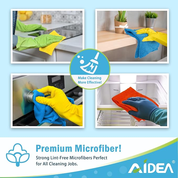 AIDEA Microfiber Cleaning Cloth, 300PK, Soft Absorbent Rags, Microfiber Towels for Cars, Kitchen Towels, Dusting Cloth for Home, Window, Cleaning Supplies, 12"×12"