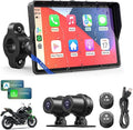 Motorcycle CarPlay Screen with Android Auto – 5” Waterproof GPS, Pantalla para Moto, Apple CarPlay, Navigation System for Motorcycle, Dual 2K Dash Cam Bluetooth Audio & TPMS (No SD Card)