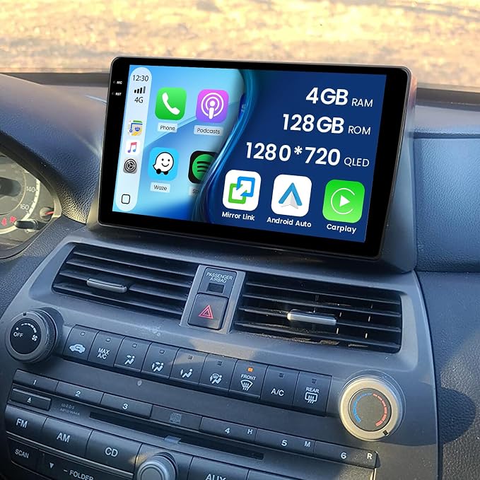 4+128G Radio for Honda Accord 8th 2008-2013, 10.1" Touch Screen Radio Kit with Wireless CarPlay/Android Auto, 5GHz WiFi, Bluetooth 5.0, EQ, GPS Navigation, 1280 * 720, Backup Camera