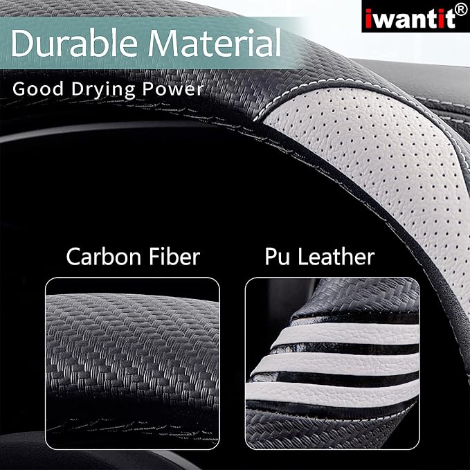 Cute Steering Wheel Cover for Women, Pu Leather with Anti-Slip Rubber Ring, Steering Wheel Protector for Men, Universal Fit 14.5-15 inches for Cars,SUV (Pearl White)