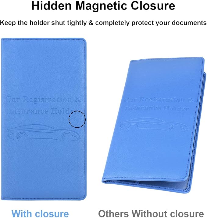 Car Registration and Insurance Holder, Vehicle Glove Box Car Organizer Men Women Wallet Accessories Case with Magnetic Shut for Cards, Essential Document, Driver License, Blue